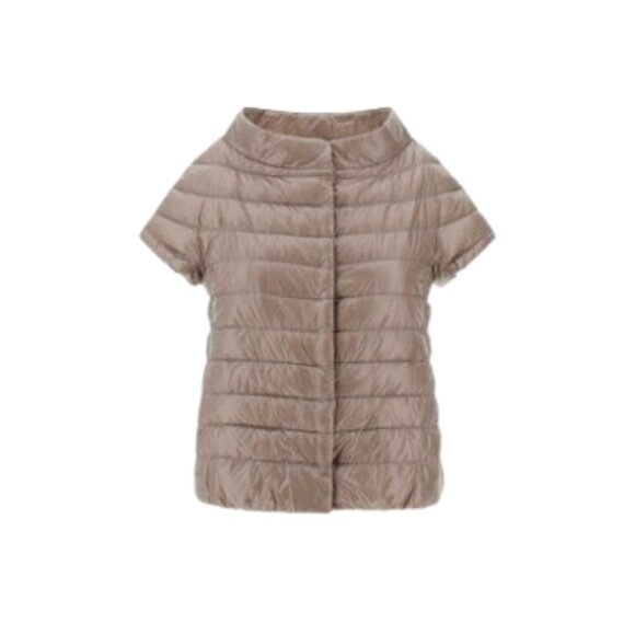 Herno Emilia Puffer Jacket Coat Womens 42 6 US Taupe Down Filled Short Sleeve - Picture 1 of 15
